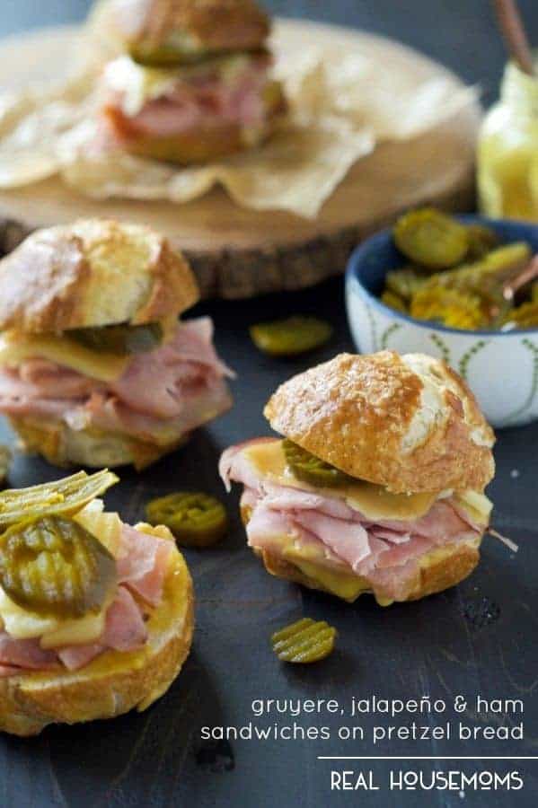 Gruyere, Jalapeño and Ham Sandwiches on Pretzel Bread are sure to be the star of your game day spread!