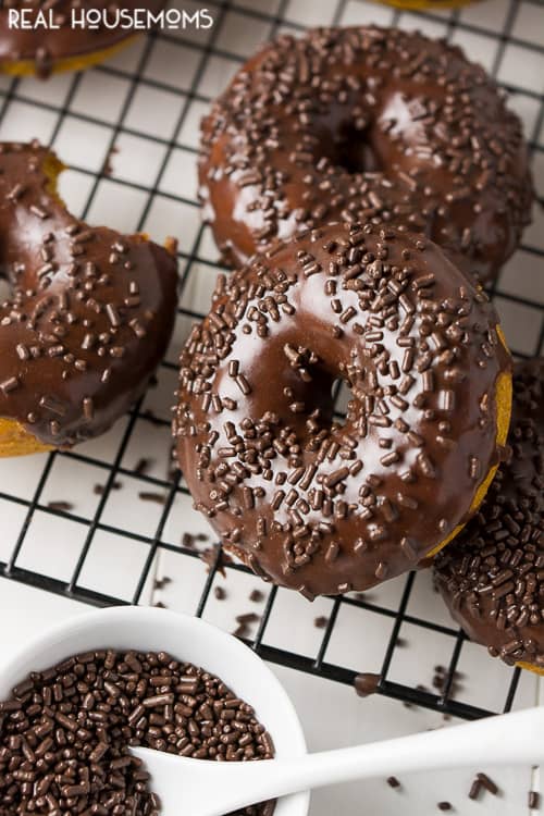 Baked Chocolate Frosted Pumpkin Donuts are a delicious and fun way to start your mornings this fall!