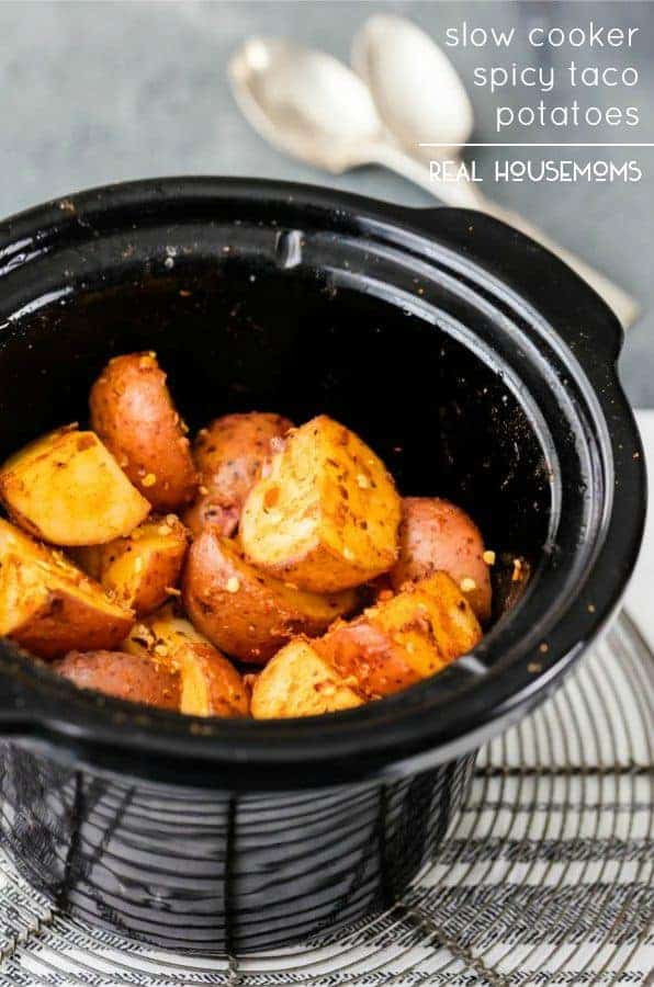 Slow Cooker Spicy Taco Potatoes are the PERFECT easy side dish for any occasion!