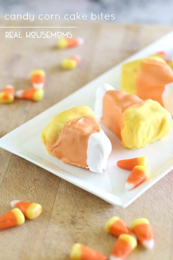 These Candy Corn Cake Bites are the perfect party treat for Halloween! Everyone'll love these bite size treats that look like their favorite candy!