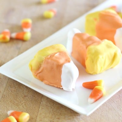 Candy corn cake bites would make a delicious and super cute bite size treat for your halloween party