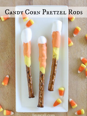 Candy corn pretzel rods are an easy fun halloween treat - find the tutorial at lizoncall.com