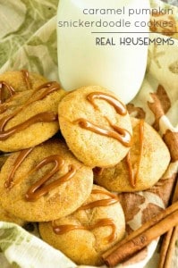 Caramel Pumpkin Snickerdoodle Cookies are the perfect fall time cookie! Soft pumpkin snickerdoodle cookies stuffed with caramel and then drizzled with caramel to top it off!