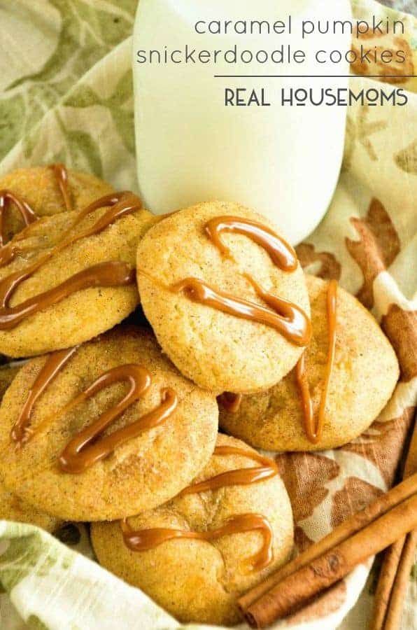 Caramel Pumpkin Snickerdoodle Cookies are the perfect fall time cookie! Soft pumpkin snickerdoodle cookies stuffed with caramel and then drizzled with caramel to top it off!