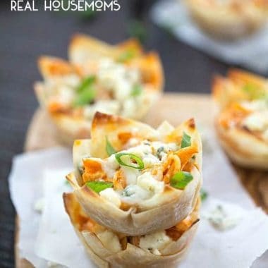 Cheesy Buffalo Chicken Cups are made with only five ingredients! Just like your favorite dip with a little crunch!