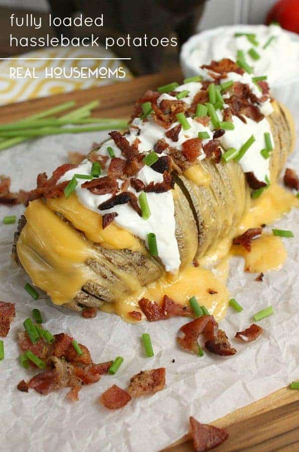 These Fully Loaded Hasselback Potatoes are packed full of bacon, cheese, sour cream, chives, everything you love on a baked potato!
