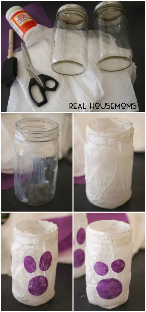 These mason jar ghost luminaries are an easy craft to do with the kids and perfect for Halloween night!