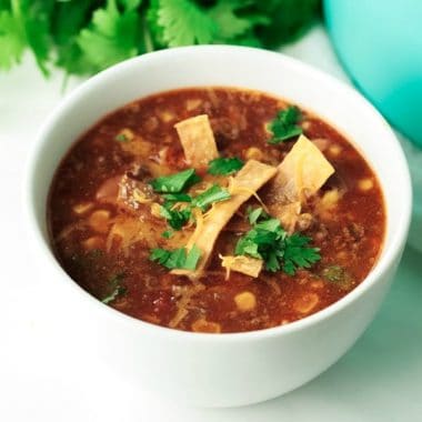 Dinner is served in just 30 minutes when you make this deliciously flavorful One Pot Enchilada Soup!