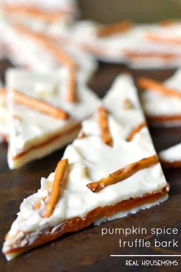 Pumpkin Spice Truffle Bark Real Housemoms is the perfect easy recipe for a fall dessert! 
