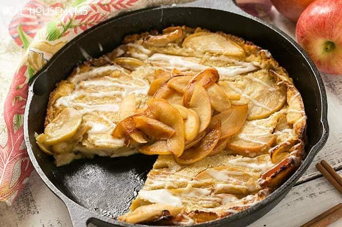 This giant Apple Cinnamon Puffed Pancake bakes in the oven - no more standing at a hot stove flipping dozens of pancakes. It's the perfect fall breakfast and the cinnamon glaze takes it over the top!