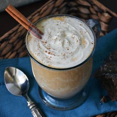 Pumpkin Pie Latte is a warm, comforting cup of fresh pumpkin, milk, and spices. It tastes like fall and is kid-friendly too!