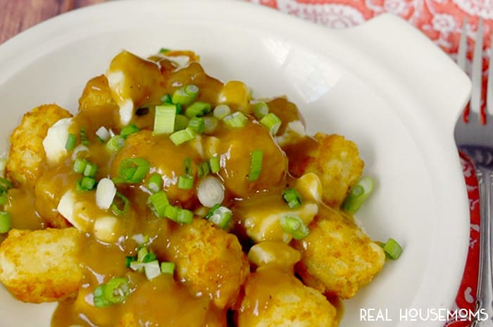 Tater Tot Poutine is an American spin on Canadian bar food that's a bite of deliciousness!