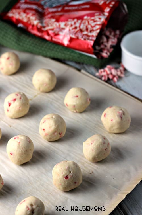 PEPPERMINT SHORTBREAD COOKIES are little bites of Christmas-y heaven! Melt-in-your-mouth shortbread cookies are studded with peppermint candy pieces and then covered in powdered sugar.