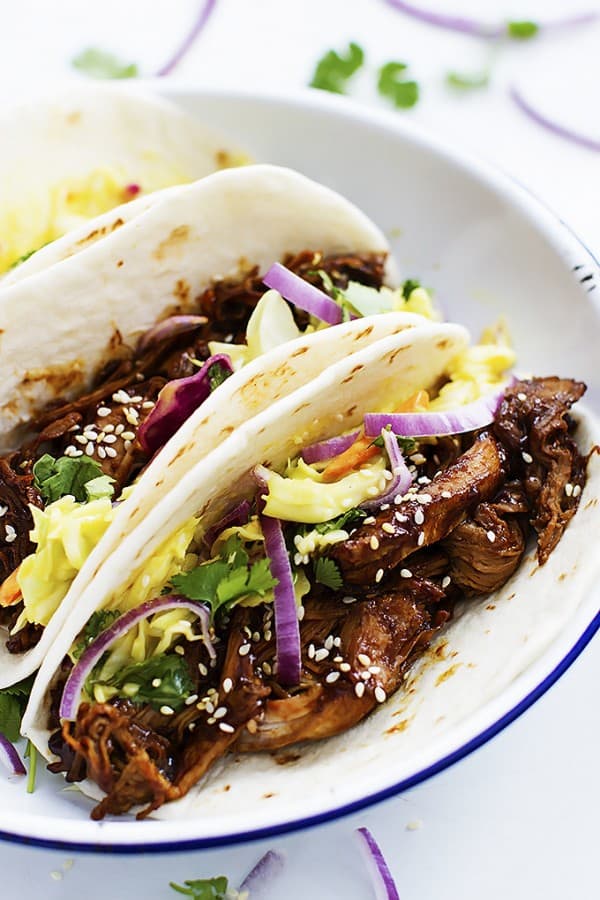 Slow Cooker Korean BBQ Pork Tacos - Creme de la Crumb