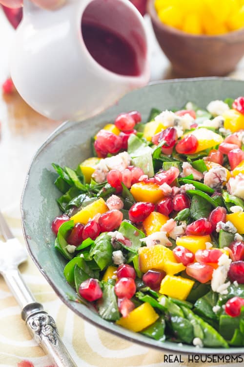 Popeye would gladly toss his can and be all over this tasty CHOPPED SPINACH POMEGRANATE SALAD with a tangy Pomegranate Vinaigrette!