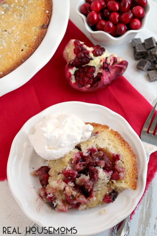 Serve a decadent yet easy festive dessert this holiday season with this Cranberry Pomegranate Chocolate Cobbler!