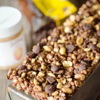 LIGHT CHOCOLATE PEANUT BUTTER BARS are an easy no-bake treat perfect for getting your chocolate fix while eating healthy with an added boost of protein!