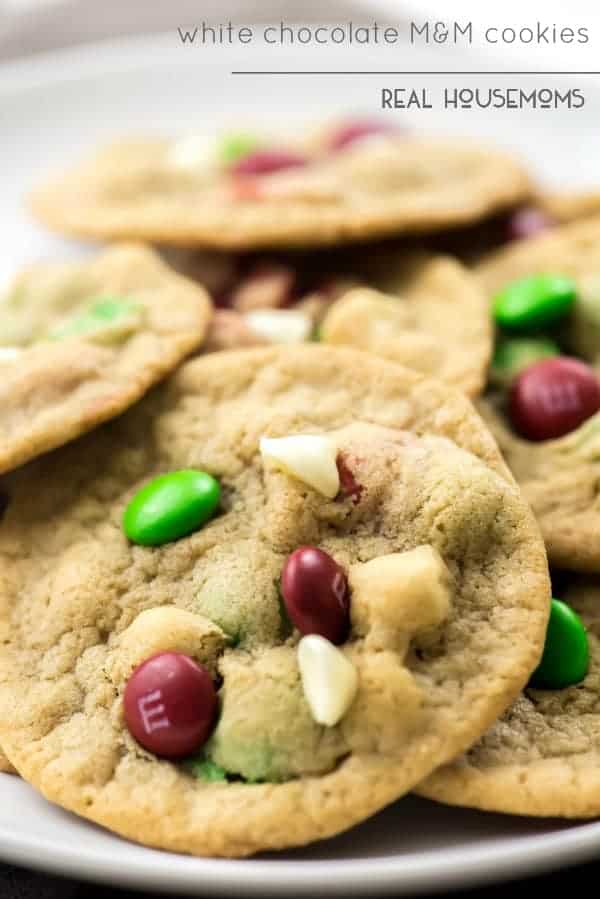 WHITE CHOCOLATE M&M COOKIES are the super simple and delicious recipe my oldest monkey helped me create this Christmas season! It is the perfect Christmas dessert.