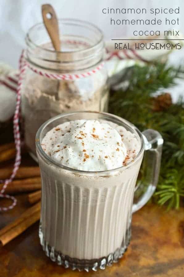 CINNAMON SPICED HOMEMADE HOT COCOA MIX is the perfect holiday treat or diy gift! Curl up with a mug of hot chocolate on a cold winter night!