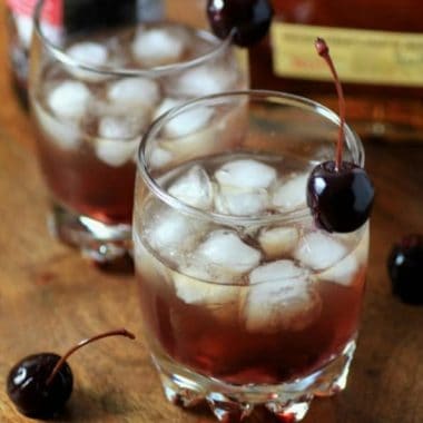 Our BOURBON CHERRY SMASH is a whiskey cocktail with the wonderful flavors of cherry that's brightened up with meyer lemon simple syrup!