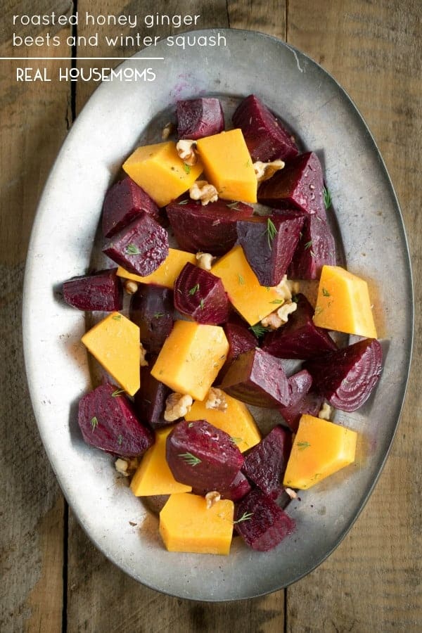 ROASTED HONEY GINGER BEETS AND WINTER SQUASH are simple roasted vegetables with a to die for dressing! Everything in this dish is good for you and there's no skimping on flavor!
