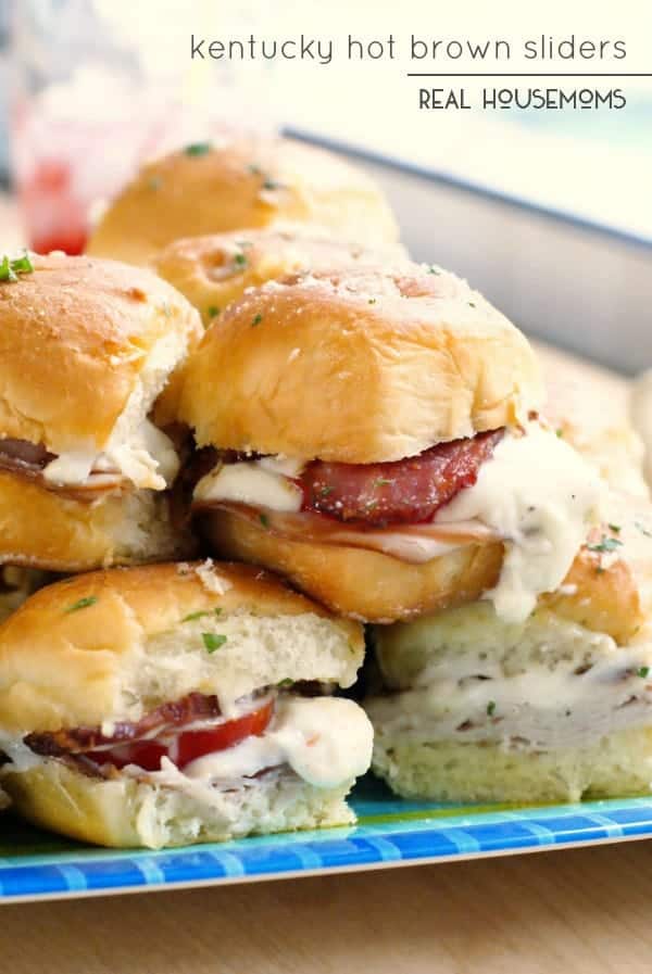 KENTUCKY HOT BROWN SLIDERS are a twist on the classic open-faced sandwich that features turkey, bacon, tomatoes and a Pecorino Romano cheese sauce!