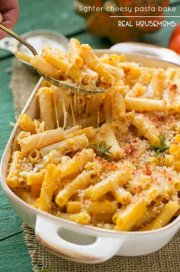 This LIGHTER CHEESY PASTA BAKE is pure comfort food without all of the guilt!