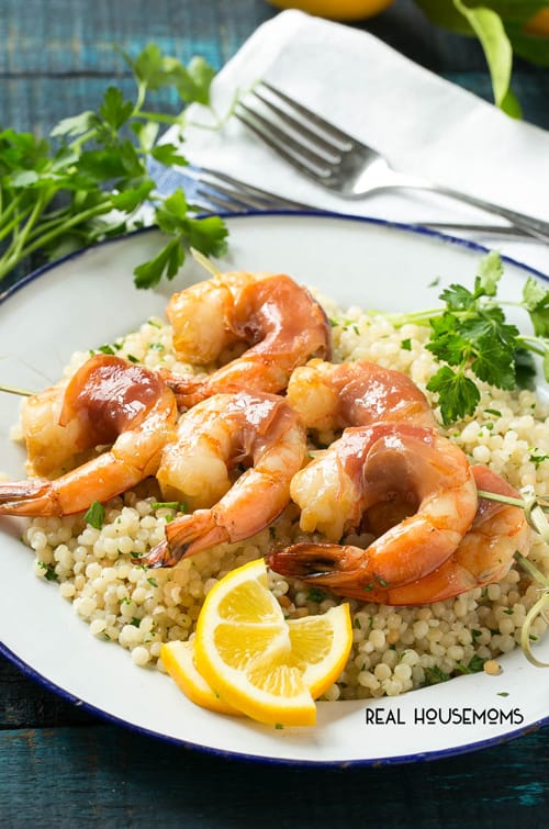 Our PROSCIUTTO WRAPPED SHRIMP WITH LEMON COUSCOUS is an elegant yet easy meal that's fit for a special occasion - it only has a few ingredients and is ready in 30 minutes