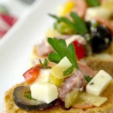 ANTIPASTO BRUSCHETTA is an easy appletizer you can customize to your taste and is always a crowd pleaser!