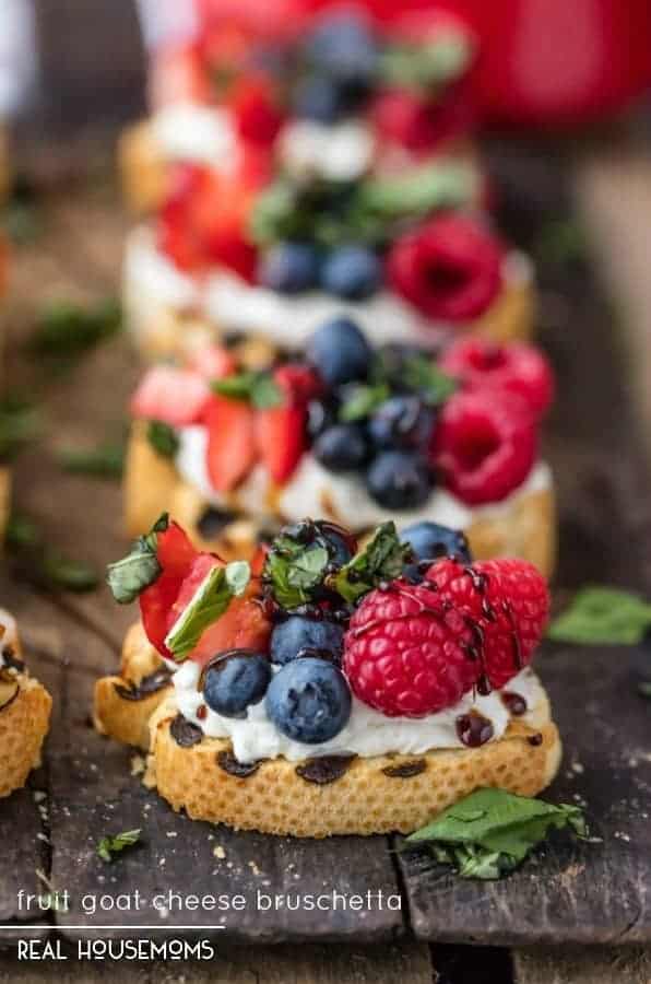 FRUIT GOAT CHEESE BRUSCHETTA is a delicious, easy, and pretty appetizer that's great for any occasion!