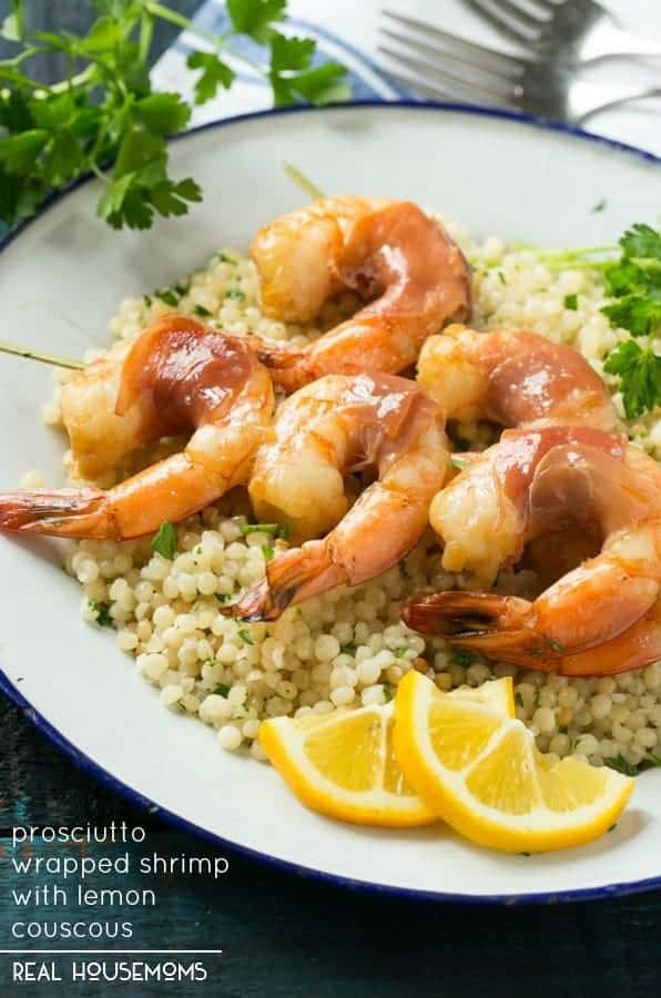 Our PROSCIUTTO WRAPPED SHRIMP WITH LEMON COUSCOUS is an elegant yet easy meal that's fit for a special occasion - it only has a few ingredients and is ready in 30 minutes