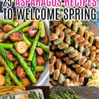 vertical collage of 6 asparagus recipe with text overlay