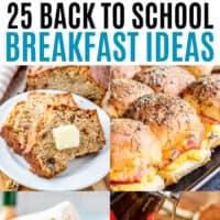 vertical collage of back to school breakfast recipes with text