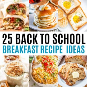 square collage of back to school breakfast recipes with text