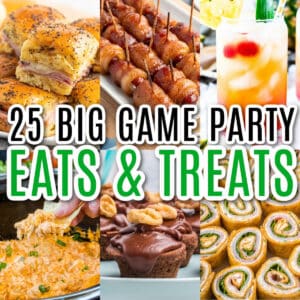 square collage of football party foods for the big game with text overlay