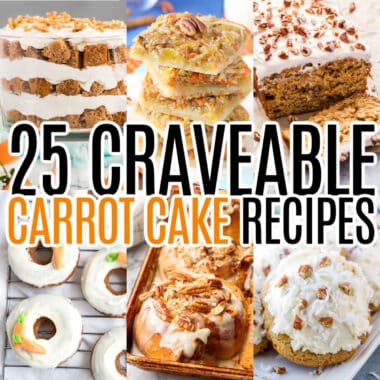 square collage of 6 carrot cake flavored recipes with text overlay