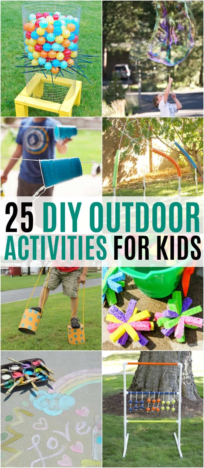 vertical collage of outdoor activities for kids