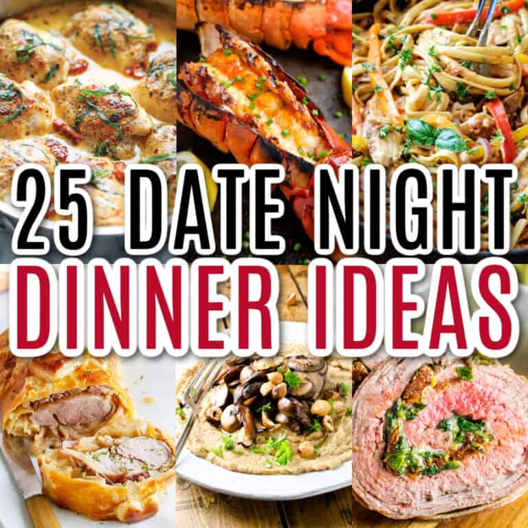 square collage of date night dinner recipe with text overlay