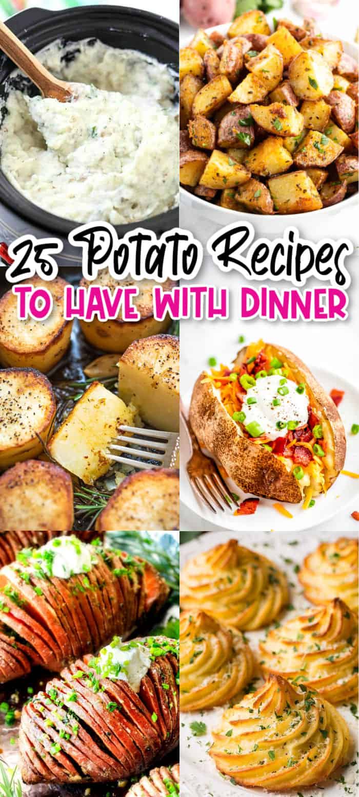 vertical collage of easy potatoes recipes to have with dinner