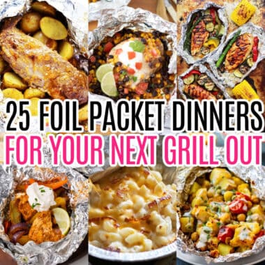 square collage of foil pack dinners with text overlay