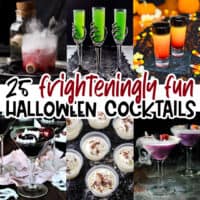 square collage of 6 halloween cocktails with text