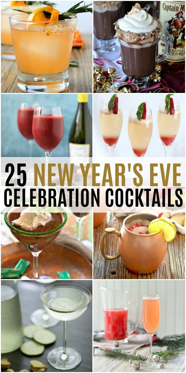vertical collage of NYE celebration cocktails