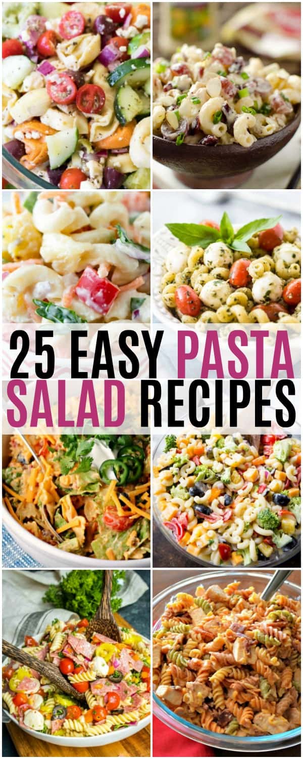 vertical collage of pasta salad recipes
