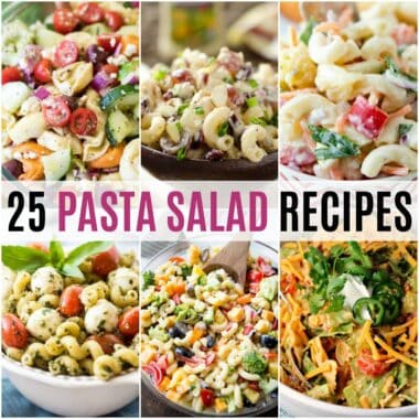 You'll be the hit of the pot luck when you bring one of these 25 Pasta Salad Recipes!  There's something for every taste, and everyone will want your recipe!