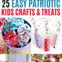 vertical collage of patriotic kids crafts and treats