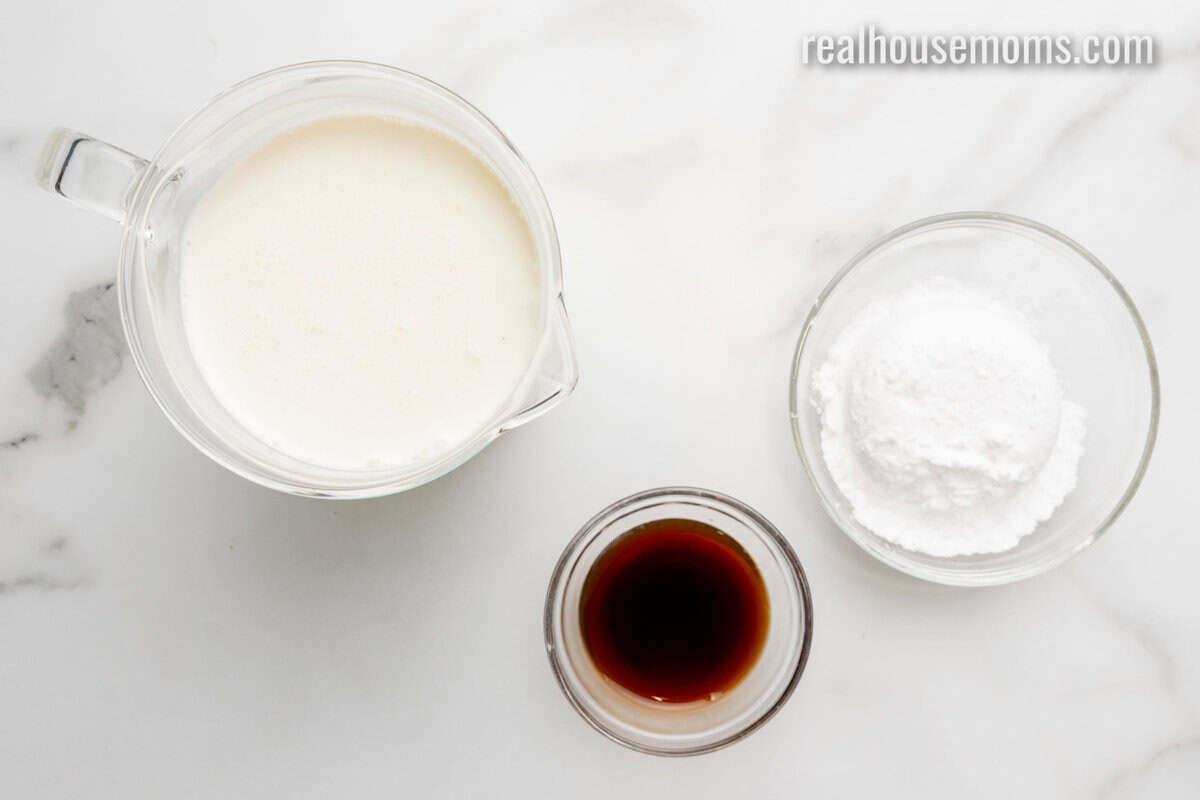 ingredients to make keto ice cream in bowls on a counter