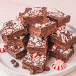 peppermint fudge squares arranged on a plate