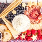 square image looking down at a 4th of july charcuterie board