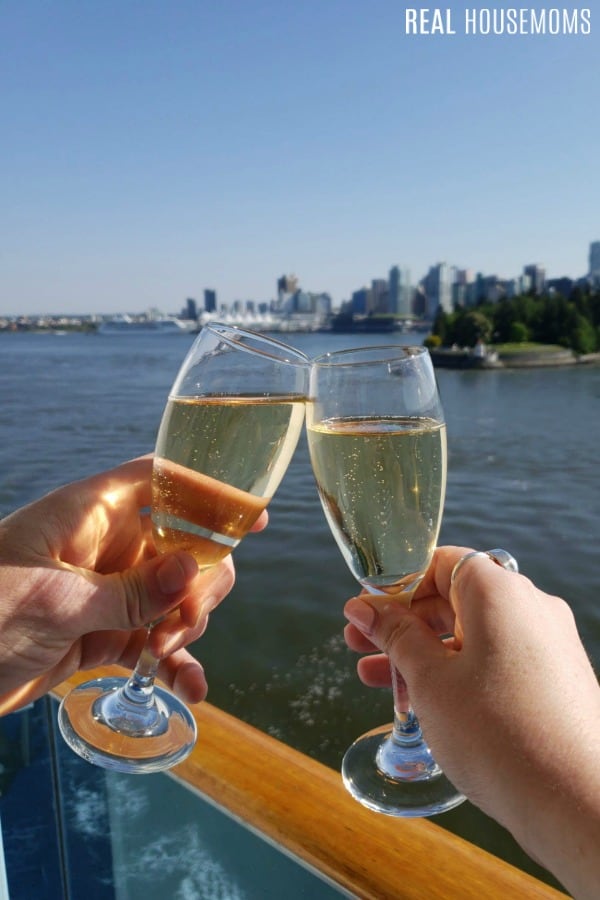 champagne toast from cruise ship balcony