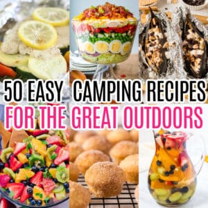 square collage of 6 camping recipes with round up title in the center